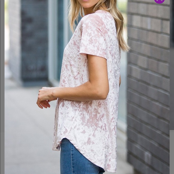 Sz M- L -XL Crushed Velvet Relaxed Hi Low Tee - Picture 2 of 3